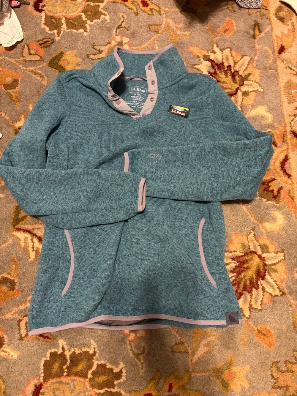 L.L. Bean Teal Pullover Fleece with Pink Trim Accents